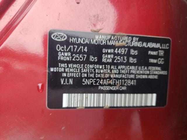 5NPE24AF4FH112841 - 2015 HYUNDAI SONATA SE RED photo 12