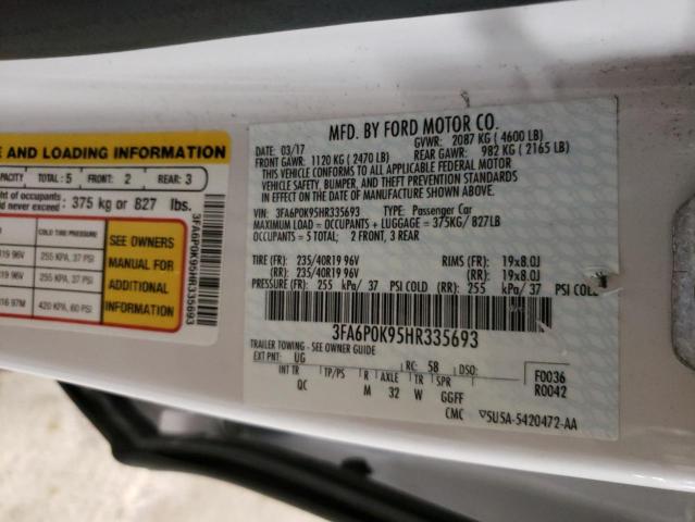 3FA6P0K95HR335693 - 2017 FORD FUSION TITANIUM WHITE photo 12