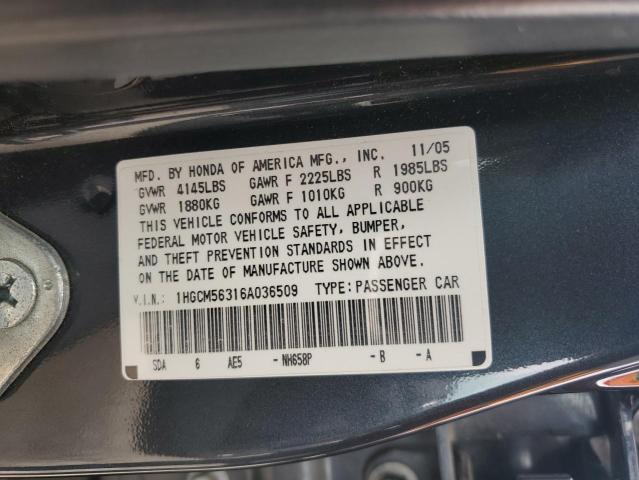 1HGCM56316A036509 - 2006 HONDA ACCORD SE GRAY photo 12