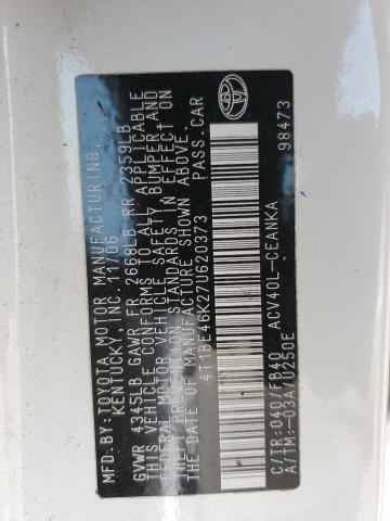 4T1BE46K27U620373 - 2007 TOYOTA CAMRY CE 白色 照片 12