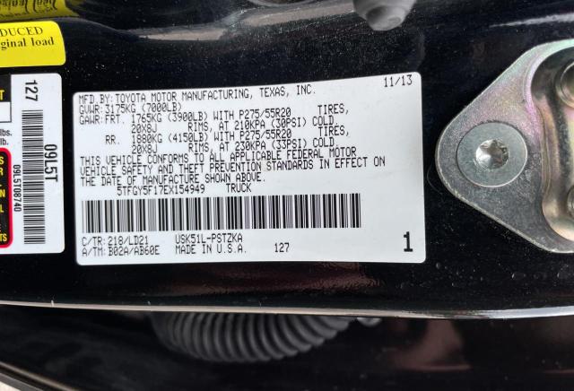 5TFGY5F17EX154949 - 2014 TOYOTA TUNDRA CREWMAX PLATINUM 黑色 照片 10