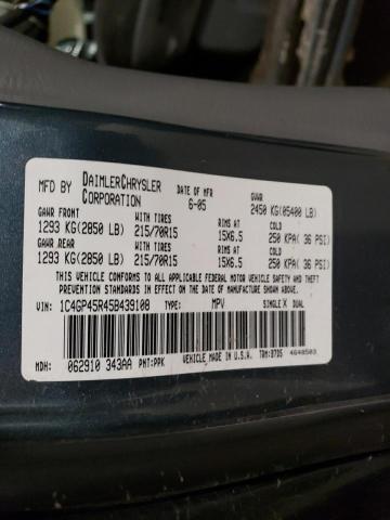 1C4GP45R45B439108 - 2005 CHRYSLER TOWN & COU მწვანე ფოტო 13