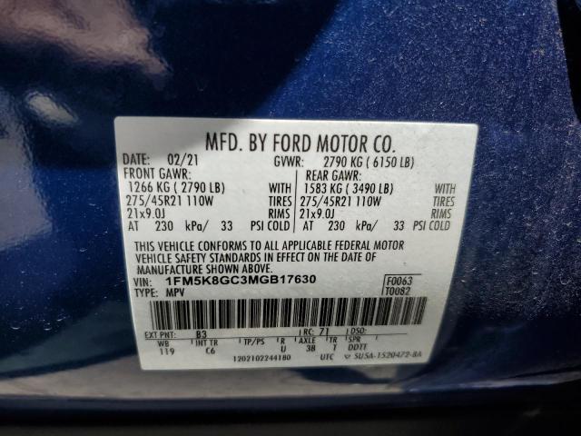 1FM5K8GC3MGB17630 - 2021 FORD EXPLORER ST BLUE photo 14