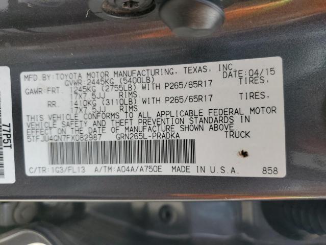 5TFJU4GN7FX082987 - 2015 TOYOTA TACOMA DOUBLE CAB PRERUNNER GRAY photo 12
