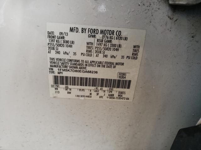 1FM5K7D80EGA68236 - 2014 FORD EXPLORER XLT WHITE photo 12