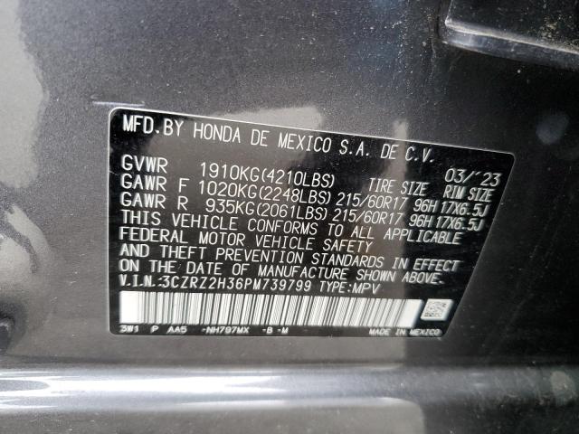 3CZRZ2H36PM739799 - 2023 HONDA HR-V LX GRAY photo 12