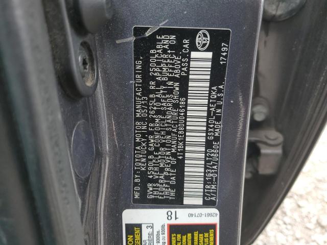 4T1BK1EB8DU046186 - 2013 TOYOTA AVALON BASE 灰色 照片 12