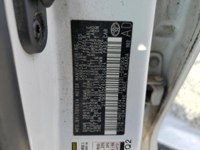2T1KR32E65C550874 - 2005 TOYOTA COROLLA MA XR WHITE photo 12