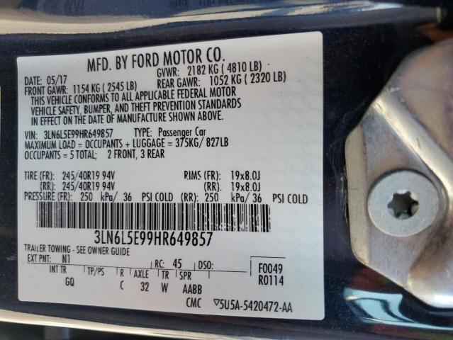 3LN6L5E99HR649857 - 2017 LINCOLN MKZ RESERVE ლურჯი ფოტო 12