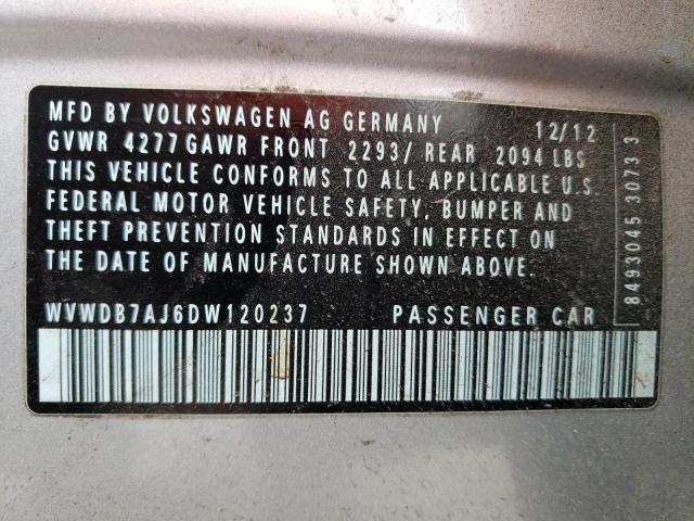 WVWDB7AJ6DW120237 - 2013 VOLKSWAGEN GOLF SILVER photo 12