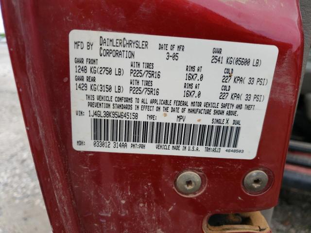 1J4GL38K95W645158 - 2005 JEEP LIBERTY RENEGADE RED photo 13