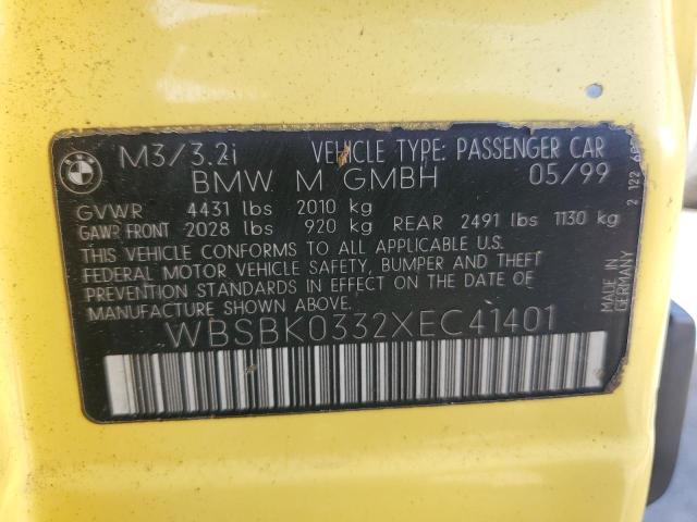 WBSBK0332XEC41401 - 1999 BMW M3 AUTOMATIC YELLOW photo 13