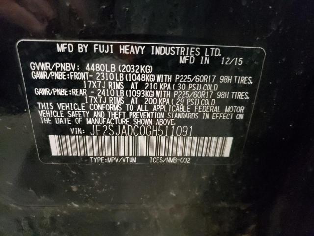 JF2SJADC0GH511091 - 2016 SUBARU FORESTER 2.5I PREMIUM Czarny zdjęcie 13