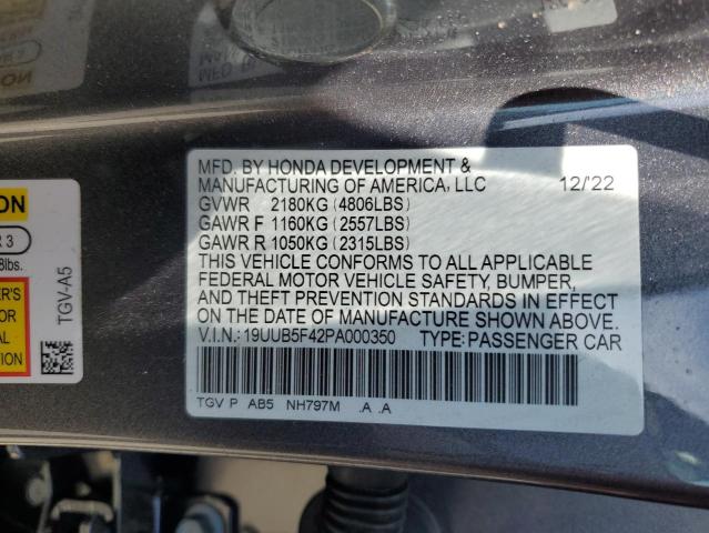 19UUB5F42PA000350 - 2023 ACURA TLX TECHNOLOGY GRAY photo 12