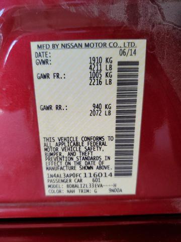 1N4AL3AP0FC116014 - 2015 NISSAN ALTIMA 2.5 MAROON photo 12