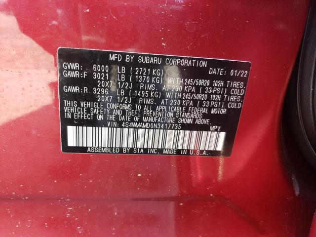 4S4WMAMD0N3417735 - 2022 SUBARU ASCENT LIMITED BURGUNDY photo 14