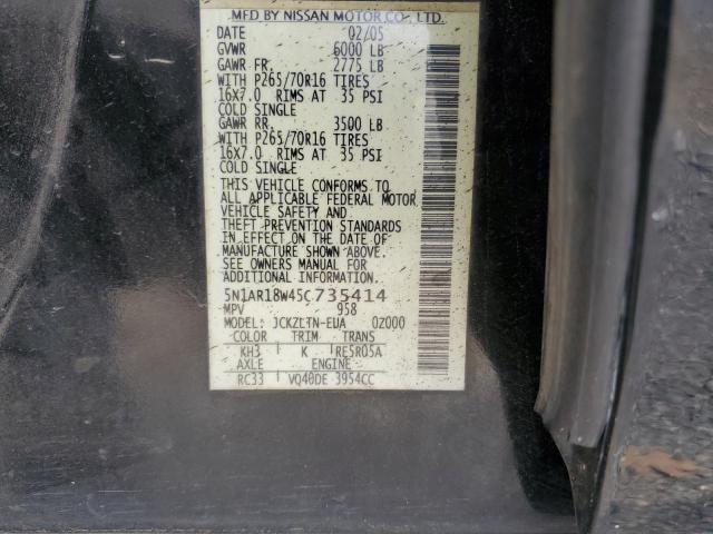 5N1AR18W45C735414 - 2005 NISSAN PATHFINDER LE 黑色 照片 13