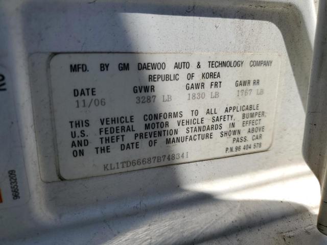 KL1TD66687B748341 - 2007 CHEVROLET AVEO BASE Ağ foto 12