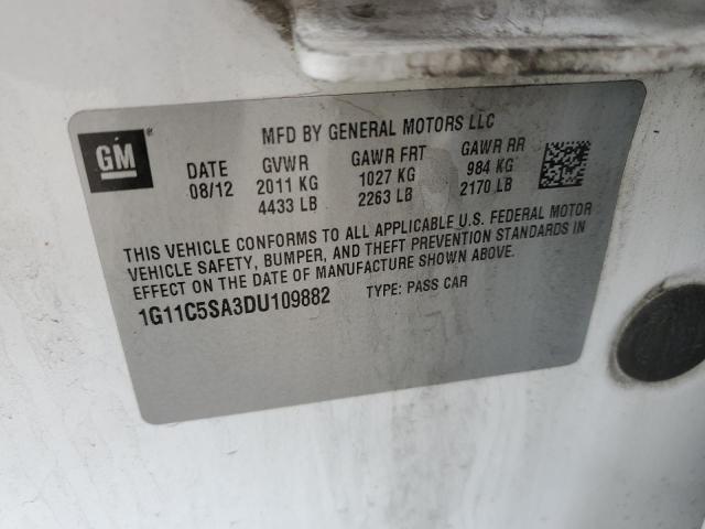 1G11C5SA3DU109882 - 2013 CHEVROLET MALIBU 1LT WHITE photo 12