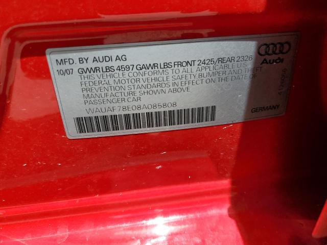 WAUAF78E08A085808 - 2008 AUDI A4 2.0T RED photo 12