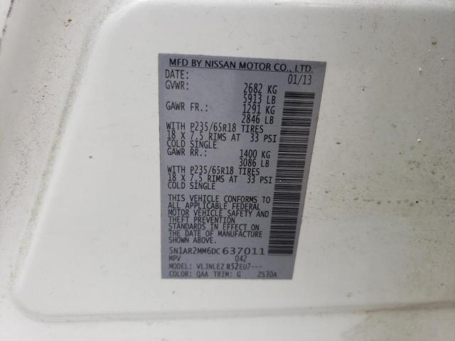 5N1AR2MM6DC637011 - 2013 NISSAN PATHFINDER S WHITE photo 12