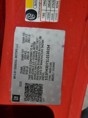 1G1FH3D71L0116154 - 2020 CHEVROLET CAMARO SS RED photo 12