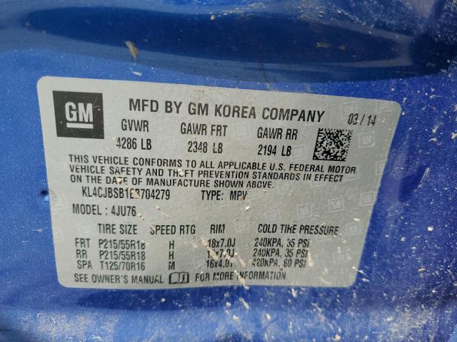 KL4CJBSB1EB704279 - 2014 BUICK ENCORE CONVENIENCE 蓝色 照片 12