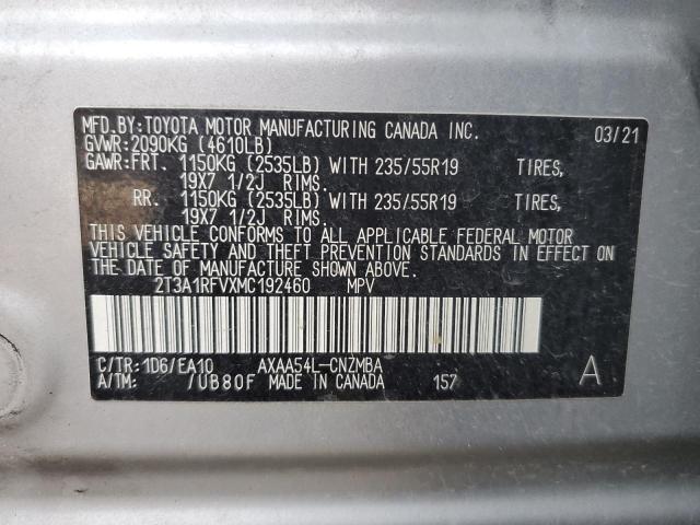 2T3A1RFVXMC192460 - 2021 TOYOTA RAV4 XLE PREMIUM SILVER photo 13