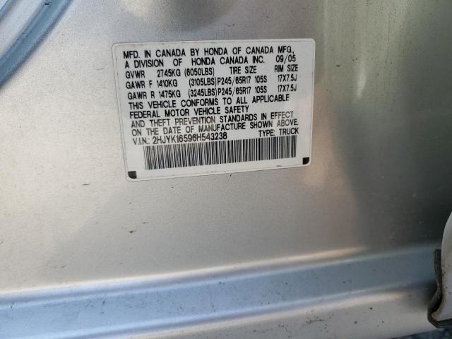 2HJYK16596H543238 - 2006 HONDA RIDGELINE RTL SILVER photo 12