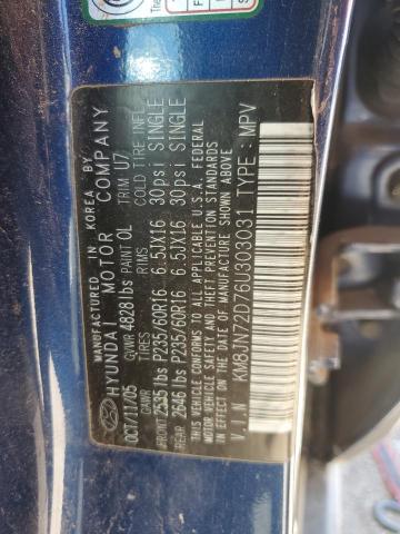 KM8JN72D76U303031 - 2006 HYUNDAI TUCSON GLS BLUE photo 12