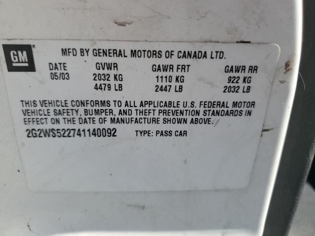 2G2WS522741140092 - 2004 PONTIAC GRAND PRIX GT2 თეთრი ფოტო 12