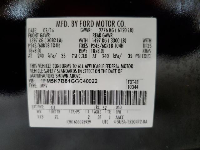 1FM5K7B81GGC40022 - 2016 FORD EXPLORER BLACK photo 13