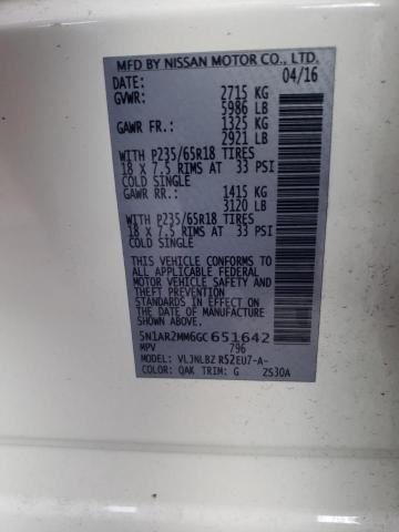 5N1AR2MM6GC651642 - 2016 NISSAN PATHFINDER S WHITE photo 13