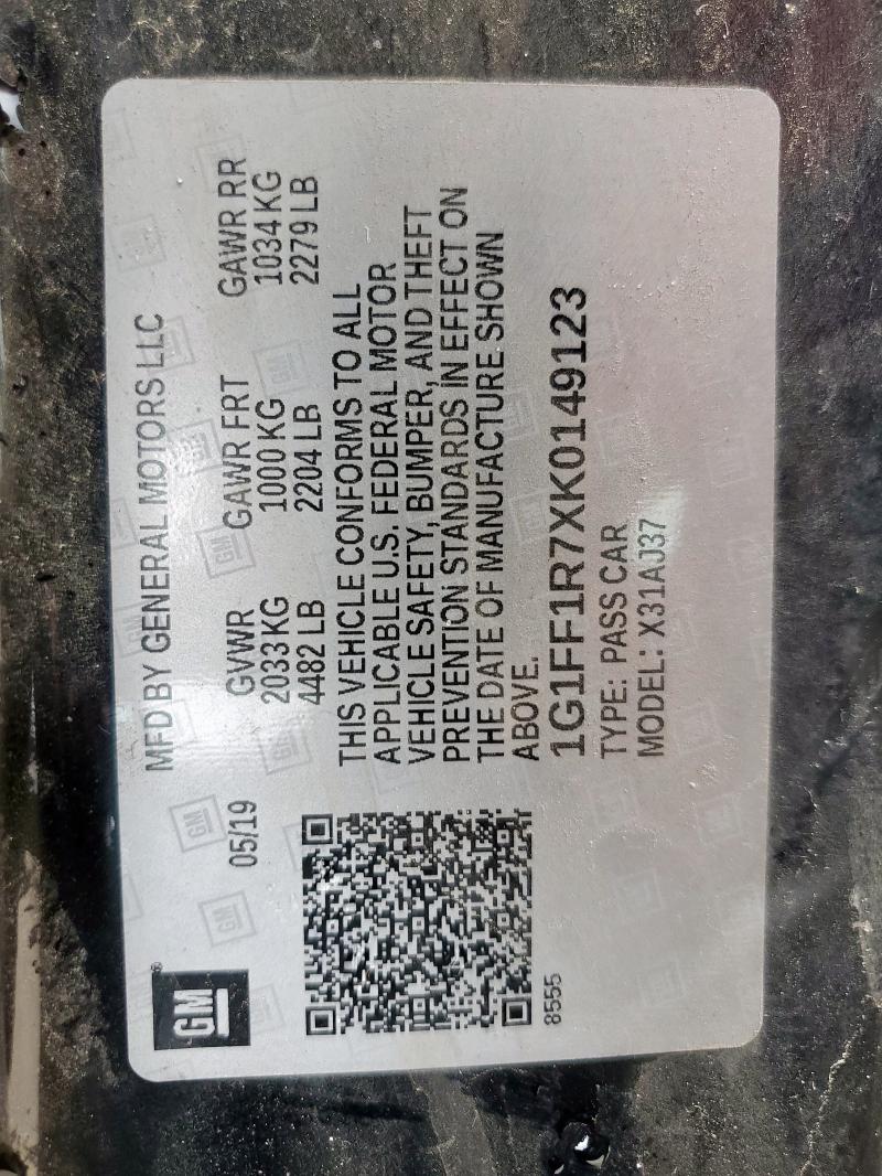 1G1FF1R7XK0149123 - 2019 CHEVROLET CAMARO SS BLACK photo 13