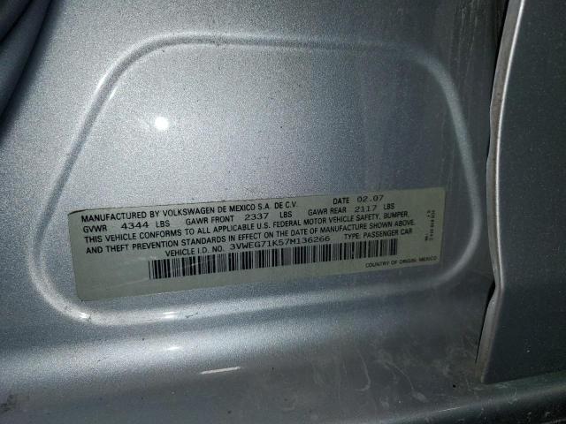 3VWEG71K57M136266 - 2007 VOLKSWAGEN JETTA WOLFSBURG 银色 照片 12