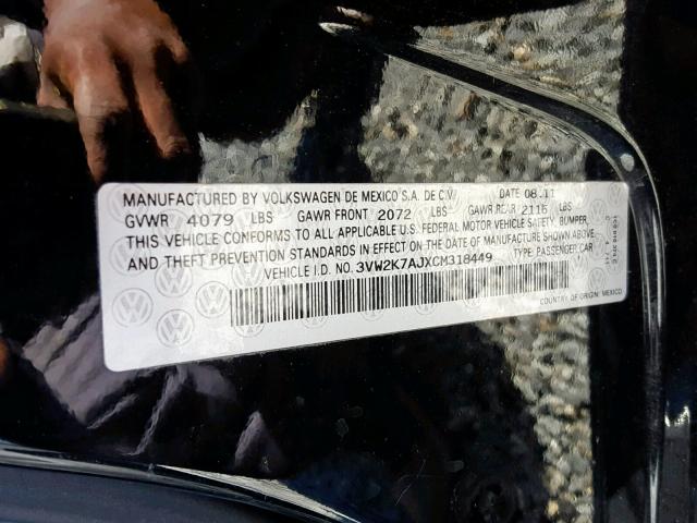 3VW2K7AJXCM318449 - 2012 VOLKSWAGEN JETTA BASE  照片 10