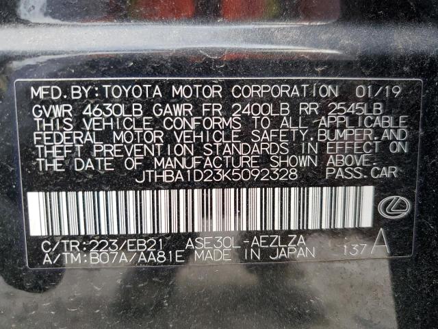 JTHBA1D23K5092328 - 2019 LEXUS IS 300 BLACK photo 13