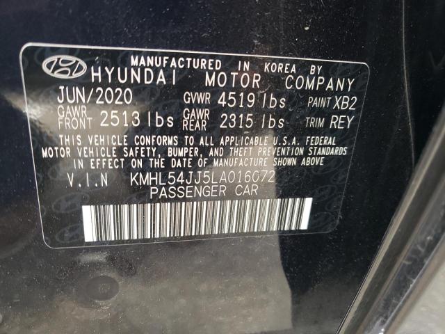 KMHL54JJ5LA016072 - 2020 HYUNDAI SONATA HYBRID BLACK photo 12