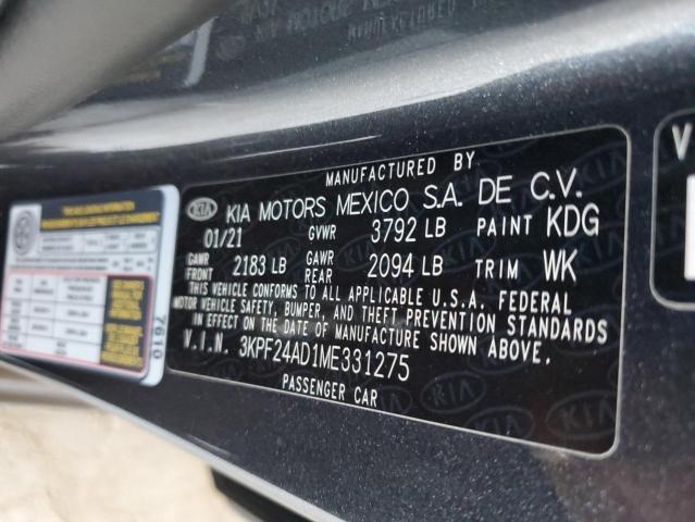 3KPF24AD1ME331275 - 2021 KIA FORTE FE CHARCOAL photo 12