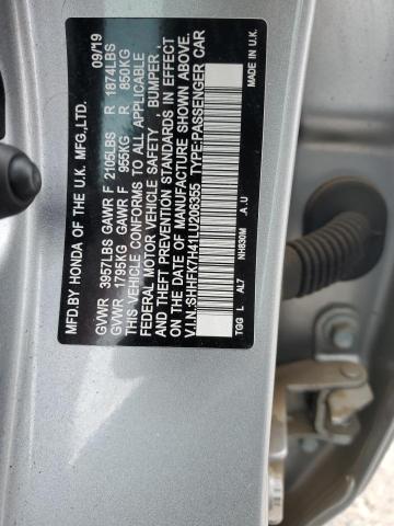 SHHFK7H41LU206355 - 2020 HONDA CIVIC SPORT SILVER photo 13