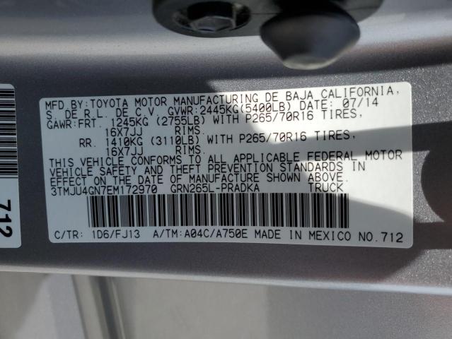 3TMJU4GN7EM172970 - 2014 TOYOTA TACOMA DOUBLE CAB PRERUNNER SILVER photo 12