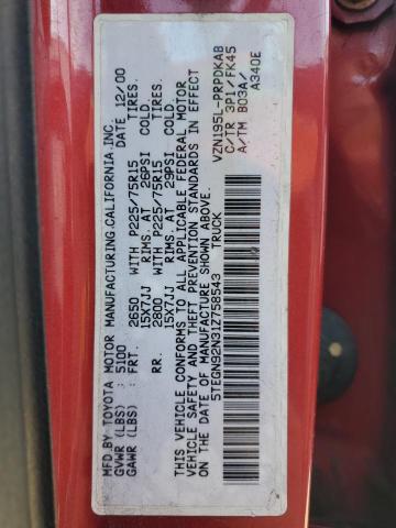 5TEGN92N31Z758543 - 2001 TOYOTA TACOMA DOUBLE CAB PRERUNNER RED photo 12