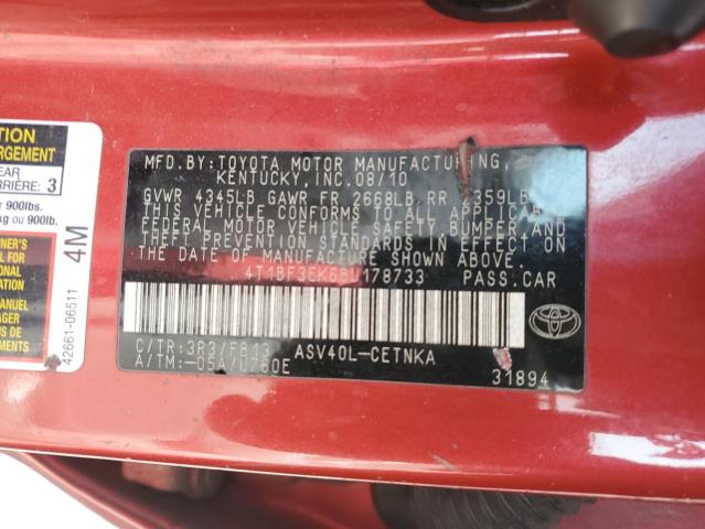 4T1BF3EK6BU178733 - 2011 TOYOTA CAMRY BASE Qırmızı foto 12