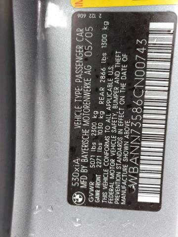 WBANN73586CN00743 - 2006 BMW 530 XIT SILVER photo 12