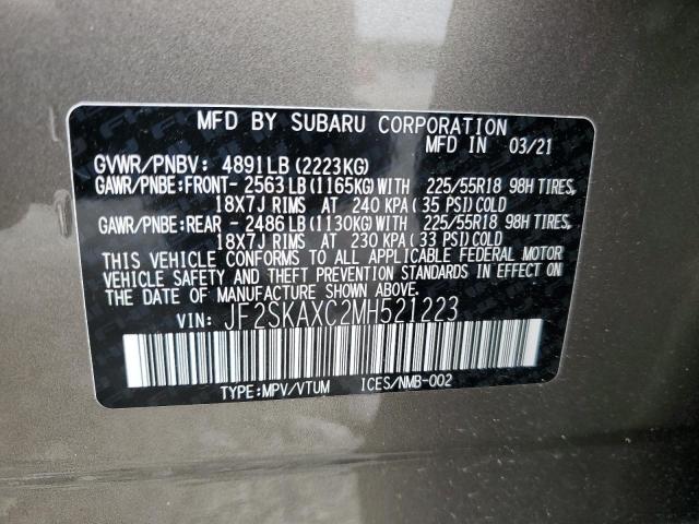 JF2SKAXC2MH521223 - 2021 SUBARU FORESTER TOURING 棕色 照片 14