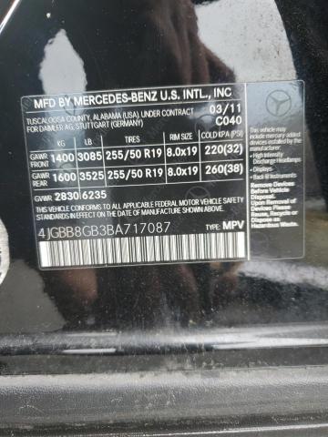4JGBB8GB3BA717087 - 2011 MERCEDES-BENZ ML 350 4MATIC BLACK photo 12