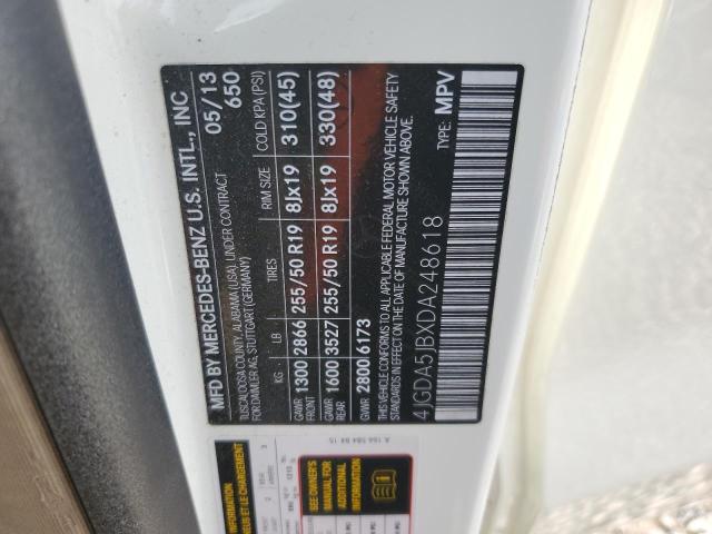 4JGDA5JBXDA248618 - 2013 MERCEDES-BENZ ML 350 Ақ фото 13