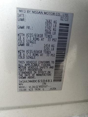 5N1AR2MN8DC650481 - 2013 NISSAN PATHFINDER S 银色 照片 13