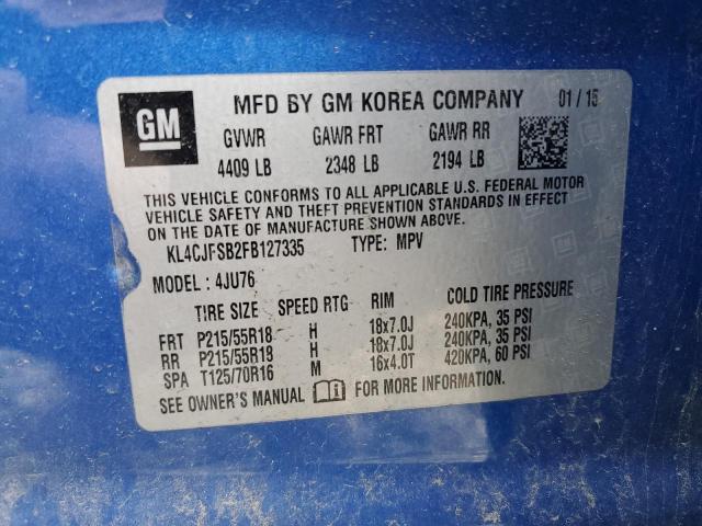 KL4CJFSB2FB127335 - 2015 BUICK ENCORE CONVENIENCE 蓝色 照片 13