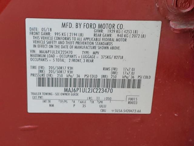 MAJ6P1UL2JC223470 - 2018 FORD ECOSPORT SE Rojo foto 13